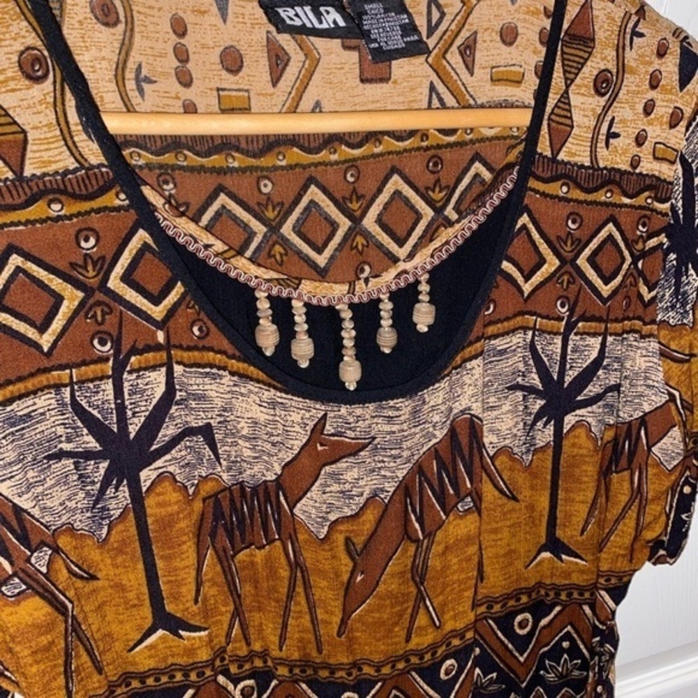 Vintage BILA African Tribal Sundress w/ wooden beads  Maxi Dress